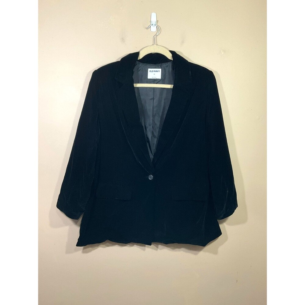 Old Navy Womens Velvet Blazer 2X Black One Button Goth Grunge Vamp Minimalist